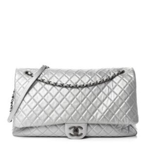 Chanel Metallic Calfskin Quilted XXL Travel Flap Bag Silver